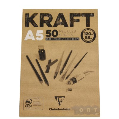 Скетчбук-блокнот 50л. А5 Clairefontaine 'Kraft' 120г/м2 975814С