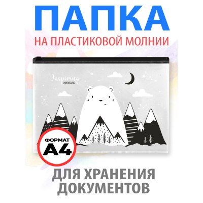 Папка-конверт на молнии А4 150 мкм прозрачная с рисунком 44825