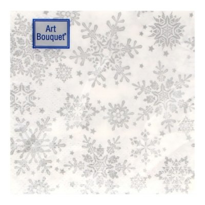 Салфетки бумажные 20*20 Bouguet 20л 3сл Новый Год Серебряные снежинки /26 25172