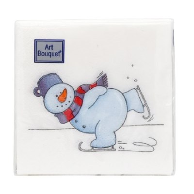 Салфетки бумажные 20*20 Bouguet 20л 3сл Новый Год Снеговик на коньках /26 25445