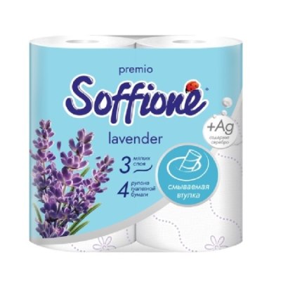 Туалетная бумага SOFFIONE PRЕMIO ЛАВАНДА 3 слоя 4 рулона 16,8м /10