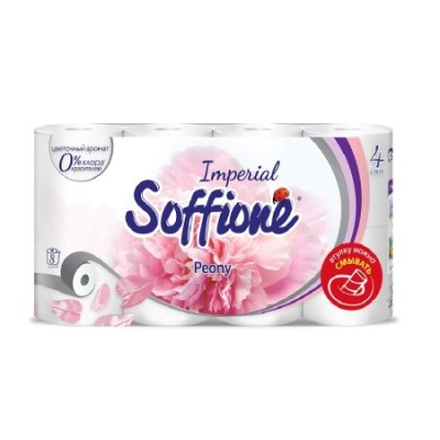Туалетная бумага SOFFIONE Peony аромат пиона 4 слоя 8 рулонов смываемая втулка 15,6 м /5