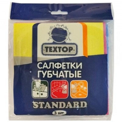 Салфетка губчатая целлюлозная16*14см 3шт Textop Standart Т715 /180
