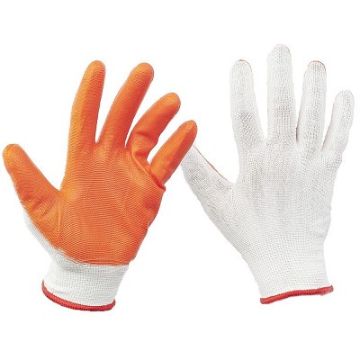Перчатки нейлон белый с оранж. нитрилом не полн.облив \12\960