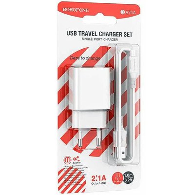 СЗУ Borofone BA74A  Aspirer 1хUSB, 2.1А, кабель MicroUSB, блист.бел