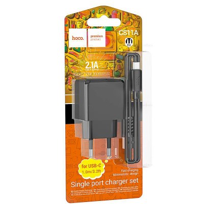 СЗУ HOCO CS11A 1хUSB 2.1A , кабель Type-C, блистер, черный