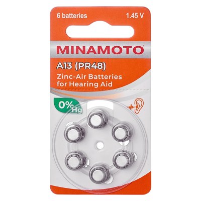 Батарейка Minamoto ZA13 BL6 для слуховых аппаратов 1.4 V