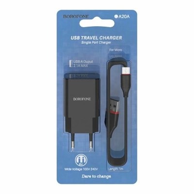 СЗУ Borofone BA20A Sharp 1хUSB, 2,1А кабель Type-C,черный