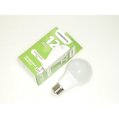 Эл.лампа GENERIСA А60 12вт 230В Е27 4000К LED /100