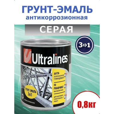 Грунт-эмаль по ржавчине UltraLines серая 0,8кг\14