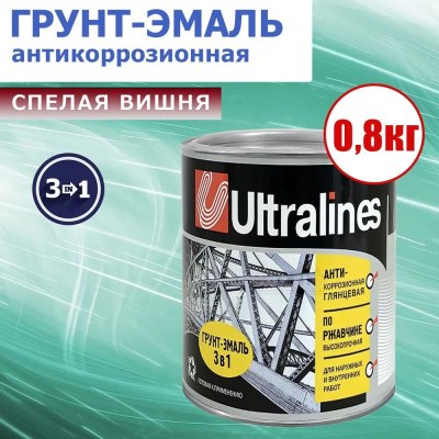 Грунт-эмаль по ржавчине UltraLines спелая вишня 0,8кг /14
