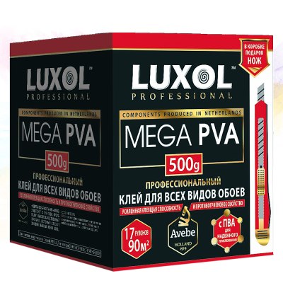 Клей обойный LUXOL MEGA PVA(professional) 500гр.коробка