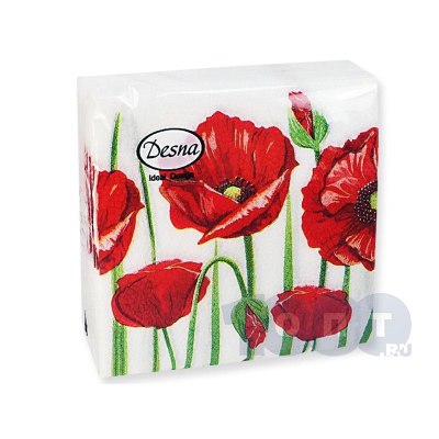 Салфетки Desing 25*25 40л в ассорт Космея Маки \105