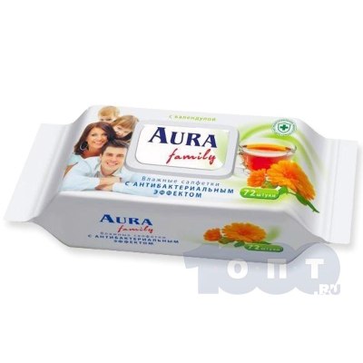 Салфетки влажные AURA антибакт. FAMILY с крышкой 120шт 09751